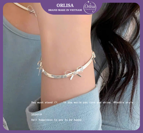 Lắc tay mảnh đính nơ bạc thương hiệu ORLISA2
