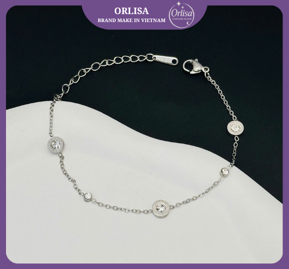 Lắc tay bạc mảnh đá tròn thương hiệu ORLISA0