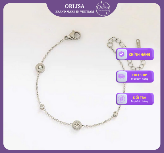 Lắc tay bạc mảnh đá tròn thương hiệu ORLISA